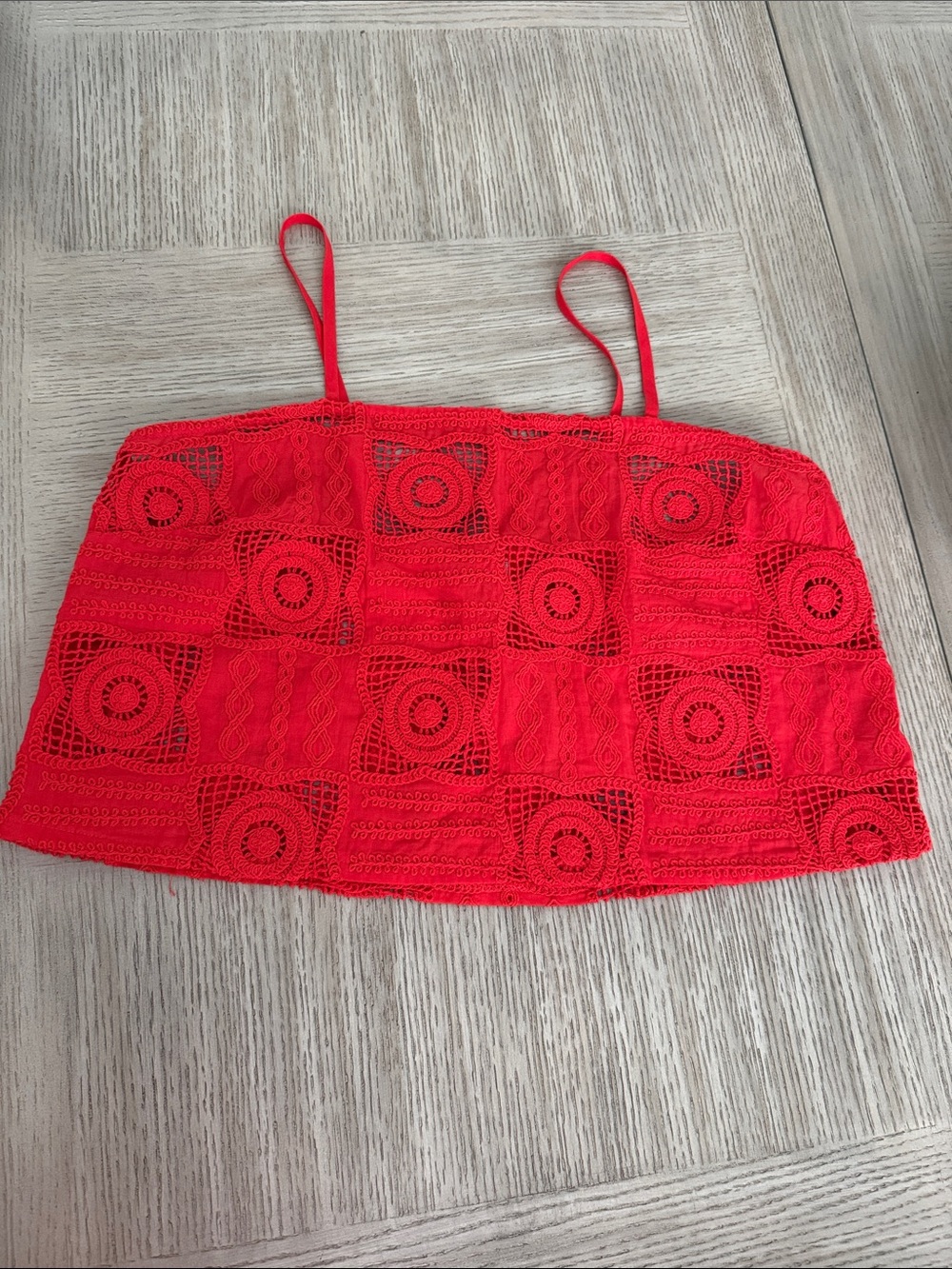 Red Crochet Spaghetti Strap Crop Top
